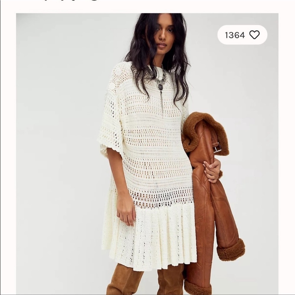 Free People Sistine Mini Dress Crocheted Cream Size S NWT